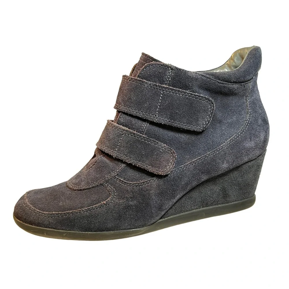 Aerosoles Best Fit Suede Leather Wedge Sneaker 8.5 Navy Blue Hook & Loop Closure